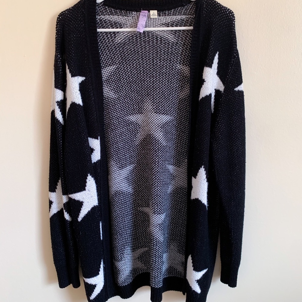 Black and White Star Pattern Long Cardigan